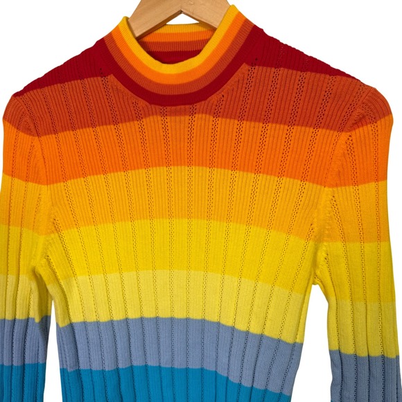 CHINTI & PARKER Sweater Medium Rainbow Stripe Mock Neck Ribbed Knit 100% Cotton - Picture 2 of 9